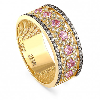 Кольцо из золота с бриллиантом и сапфиром розовым